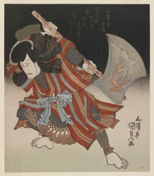 Ichikawa Danjûrô jako Unno Kotarô Yukiuji (przebrany za Yamagatsu Buô) z teatru Kamoise w Ichmuraza Theatre, 1828 (drewnodruk, format shikishiban (prawa strona tryptyku), luksusowy druk z